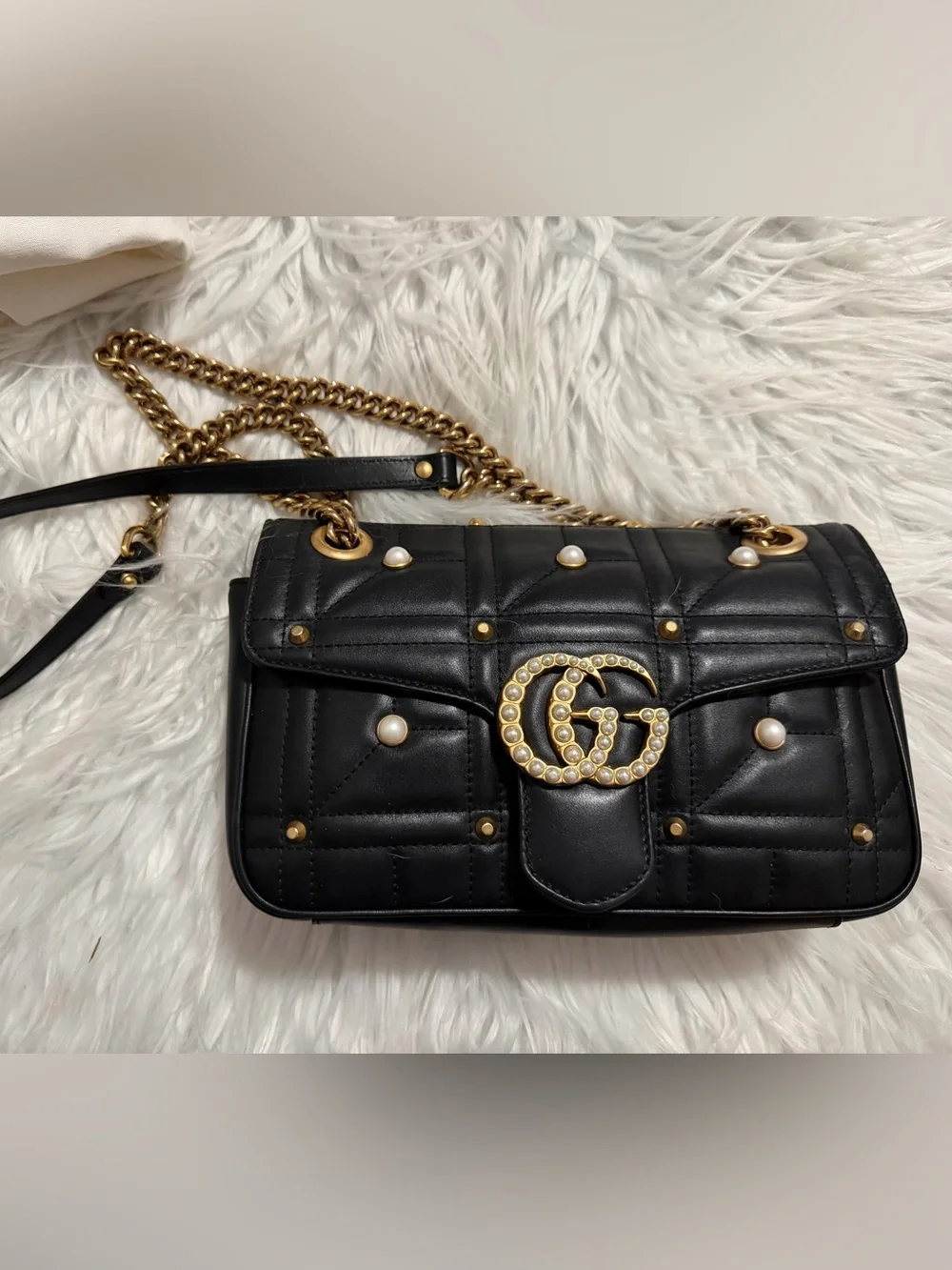 💗 Gucci GG Marmont Pearly Small Black Matelasse Leather Shoulder Bag Limited Ed - Picture 2 of 16